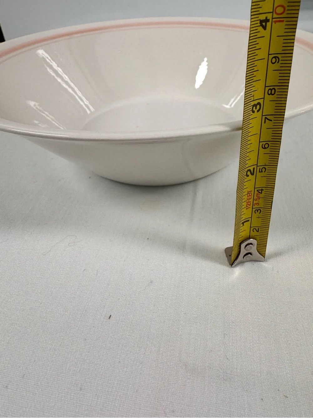 White Serving Bowl with Pink Trim Elegant Porcelain